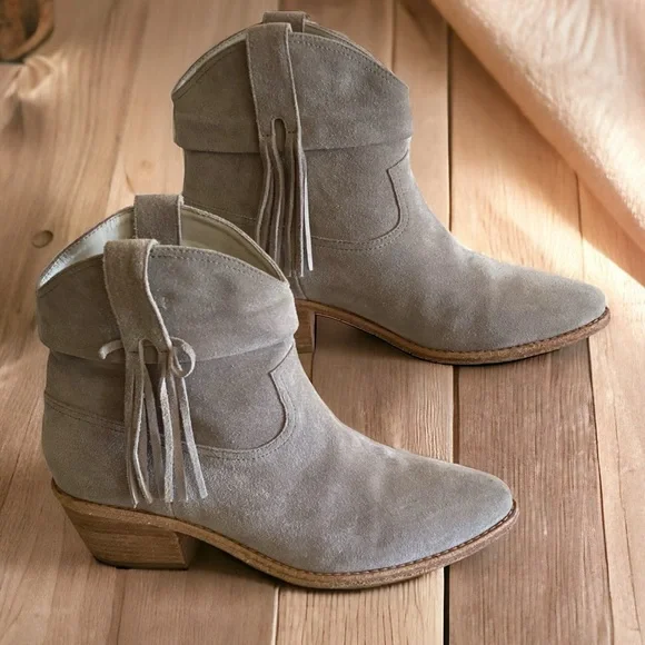 JOIE KEATON Suede Fringe Chelsea Western Boot 2”Heel Pull On Point Toe Size 38.5 - Picture 12 of 15